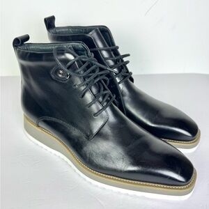 Maison Forte Black Citadel Burnished Leather Boot w White Grip Sole Sz 10.5 NEW